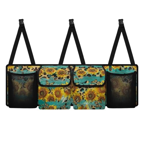FUIALDOLG Yellow Sunflower Butterfly Car Trunk Storage Bag Collapsible Storage Bag Equipped with Robust Elastic Net Sturdy Organization for Car Accessories, Tools, Sundries