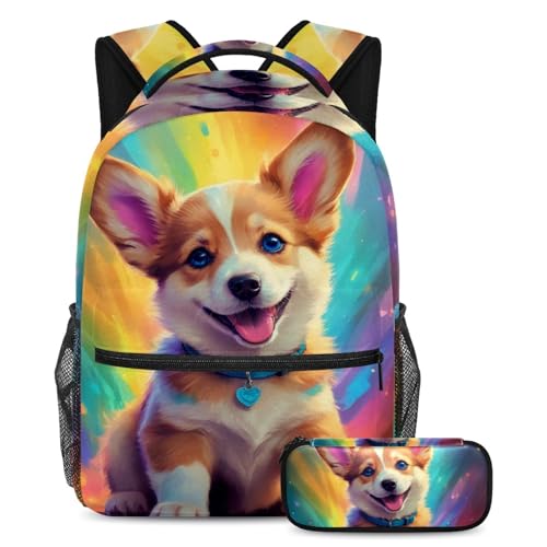 Sac à dos d'école Corgis grande capacité sac à dos parfait étudiants avec trousse