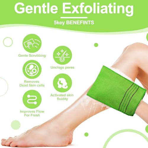 Image of Tatuo 12 Pack Korean Exfoliating Mitts, Italy Towel,8 x 5.5 in,Green | Body Washcloth, Remove Dead Skin, Viscose Rayon Scrubber for Home Spa, for Keratosis Pilaris, Reusable Full Body Use