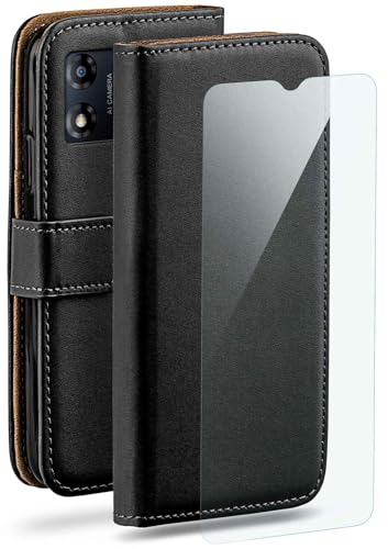 Étui Motorola Moto E13 moex en cuir synthétique noir avec film écran et support