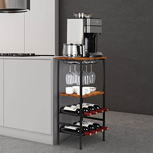 Wine Rack Freestanding Floor Wine Rack Table Wine Bar Cabinet With Glass Holder Wine Rack With Storage Shelves Wine Rack Shelf Stand Wine Display Rack Hold 8 Bottle And 9 Glasses, Industrial Brown #TOP4