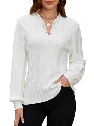 Angashion Womens Sweaters Long Sleeve Casual V Neck Jumper Tops Fall Winter Knit Pullover Sweater