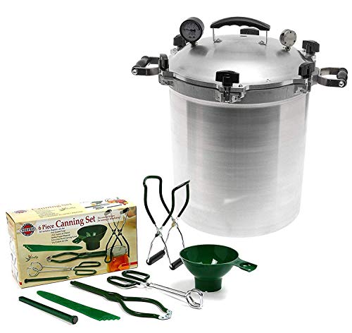All American 30 QT Pressure Cooker Bundle with 2 Racks and Norpro Canning Essentials 6 Piece Box Set