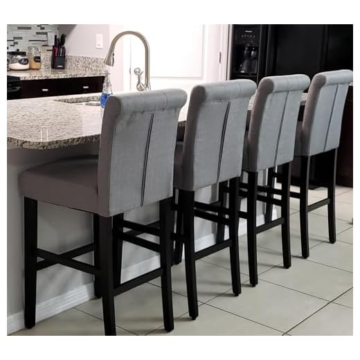 LSSBOUGHT 30'' Bar Stools Set of 4 Bar Height Chairs with Button Tufted Back for Kitchen Island, Gray