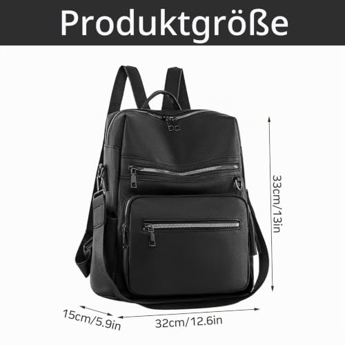 Shengxi Rucksack tasche 2 in 1 damen, Soft Leder handtasche Rucksack für Damen, Damen Freizeit multifunktional rucksack mittelgroß für den täglichen Gebrauch auf Reisen, Arbeit und Schule, schwarz