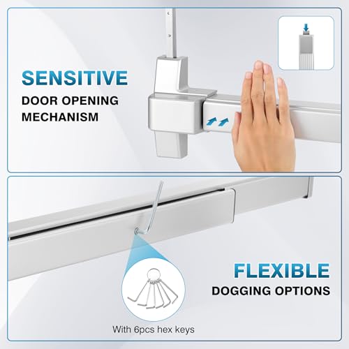 IRONWALLS Surface Vertical Rod Exit Device, 32in Commercial Door Push Bar Panic Device with Single Point Top Latching, Stainless Steel Emergency Exit Panic Bar for 32"-48" (W), 6.7ft-8.1ft (H) Doors by IRONWALLS - Image 7