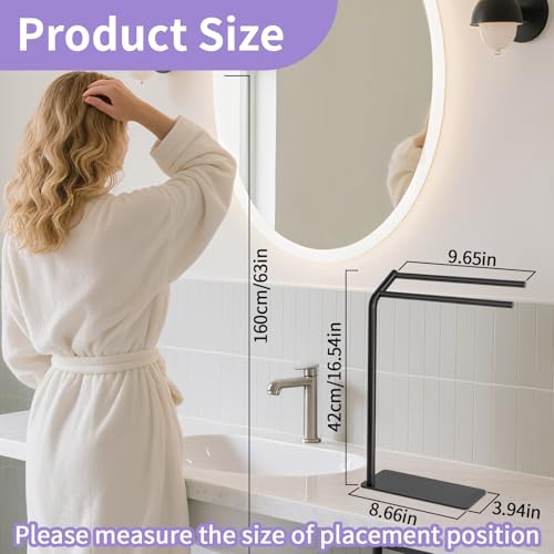 Foto de LSK Toallero de mano, soporte para toallas de baño negro, soporte de toalla curvado en forma de F con base pesada, 16.6 pulgadas (imagen 3)