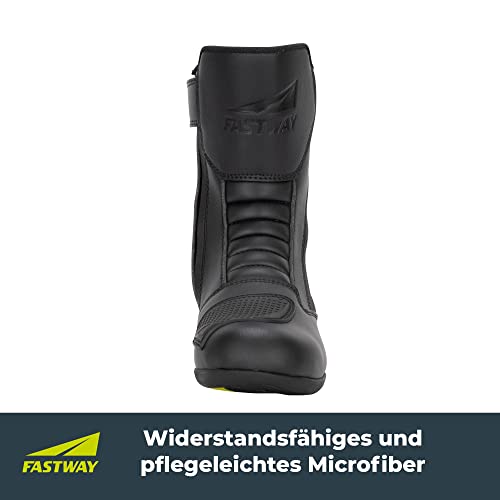 FAST WAY FTS-1 WP Motorradschuhe, CE Zertifiziert, Wasserdichte Motorradstiefel, Atmungsaktive Motorradschuhe, Schalthebelverstärkung & Fersenreflektor, Reißverschluss mit Klettabdeckung, Größe 46