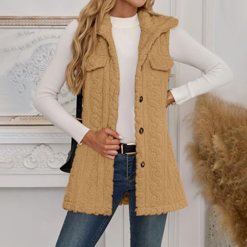 Womens Fuzzy Vest Hooded Sleeveless Sherpa Jacket Button Down Fleece Coat - image 2