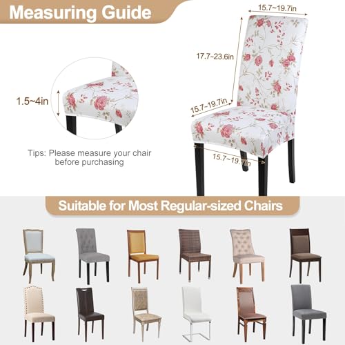 Image of SearchI Dining Room Chair Covers Set of 6, Stretch Printed Floral Parsons Chair Slipcovers Removable Washable Kitchen Chair Protector Cover for Dining Room, Hotel, Ceremony (Floral Pattern)