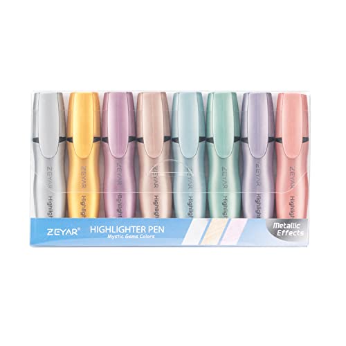 Zeyar Aesthetic Highlighter Pen, Mystic Gems Colors, Chisel Tip Marker Pen, Water Based, No Bleed Dry Fast Easy To Hold, For Study Notes School Office (8 Mystic Colors) #TOP4
