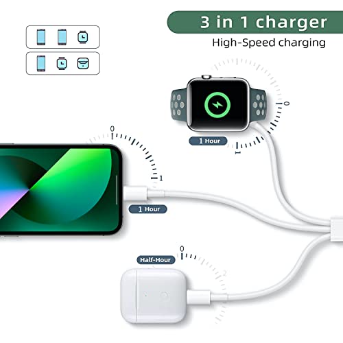3 In 1 Watch And Phone Charger Cables, 4Ft Usb Multi Fast Charging Cord Compatible With Apple Iphone 14/13/12/11/Pro/Max/Xr/Xs/Xs Max/X, Iwatch Series 8/7/6/Se/5/4/3/2/1, Airpods And Ipad Series #TOP1