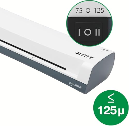 Leitz iLAM Home A3 Laminiergerät, Für 75 bis 125 mic Laminierfolien, 3 Minuten Aufwärmzeit, Inkl. Starterkit mit 5 Folien, Ideal für den Einsatz Zuhause, Home Office & Schule, Weiß, 74320001