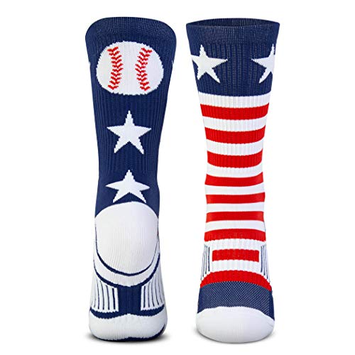 Baseball Adult Woven Mid-Calf Woven Socks | USA | Red & White & Blue