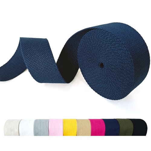 ZEHLDUX Cotton Webbing 1.5 Inch - 5 Yards Durable Canvas Straps for Sewing & DIY Crafts | Soft Poly Cotton Webbing for Tote Handles Pet Collars Cloth Belts & Home Decor (Navy Blue)
