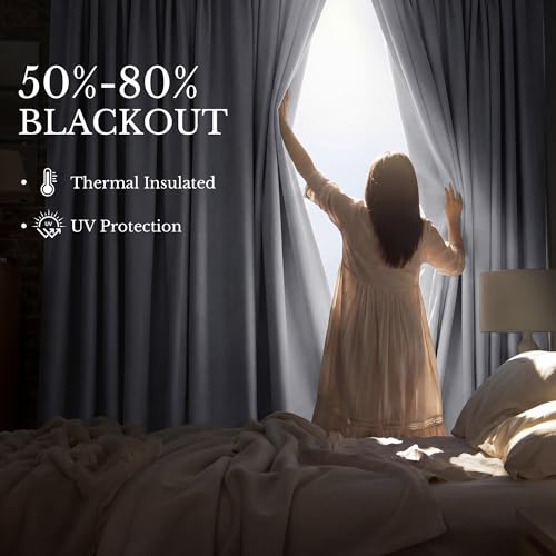 Image of RYB HOME Blackout Extra Wide Room Divider Curtains with Flexible Silent Track Wall /Ceiling Mount, Floor to Ceiling Curtain with Hooks for Living Room /Bedroom, White, W180 x L108, 1 Panel