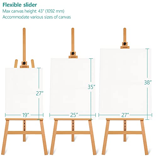 Viswin Adjustable Height Display Easel 57" To 76", Holds Canvas Up To 43", Holds 22 Lbs, Beech Wood Art Easel For Painting, Easy To Assemble Floor Wooden Easel Stand For Adults, Beginners - Natural #TOP3
