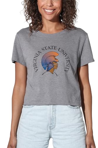 Virginia State University Official Distressed Primary Logo Women's Crop Top T-Shirt, Athletic Heather, X-Large
