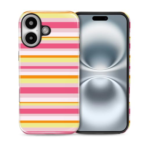 NONMY for iPhone 16 Case,Hybrid 2 Layer Hard Shell Silicone Protective Case - Aesthetic Orange Pink Stripes - Scratch Resistant Shockproof Cover