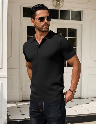COOFANDY Men's Knit Polo Shirts Short Sleeve Textured Golf Shirt Fashion Casual Collared Pullover T-Shirts4