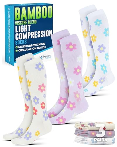 Image of Doctor's Select Bamboo Viscose Light Compression Socks for Women & Men - 3 Pairs, 8-15 mmHg Compression Socks, Knee High
