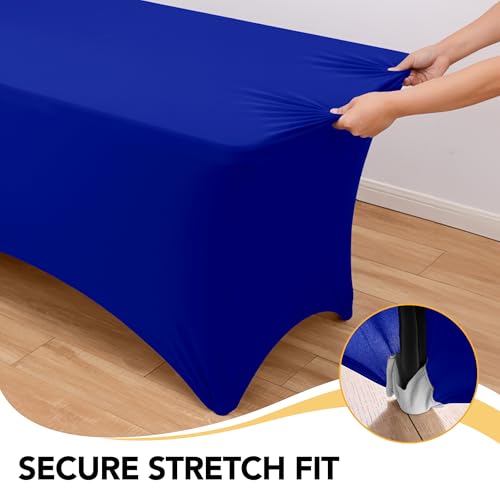 6-Pack Premium Royal Blue Spandex Tablecloths for 6ft Rectangle Tables, Stain & Wrinkle-Resistant, Washable Stretch Polyester Fitted Table Cover for Weddings, Banquets, Events, Parties - Image 5