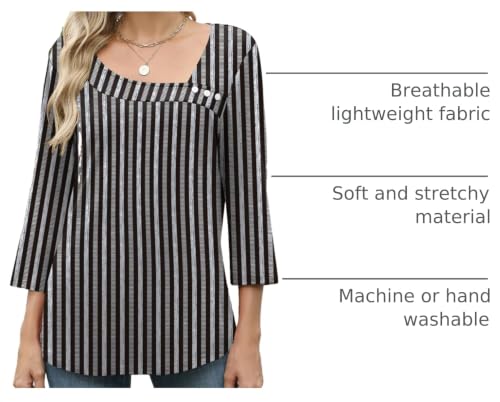 Image of LOMON Womens 3 /4 Length Sleeve T Shirts Asymmetrical Neck Tops Business Blouses for Women Fashion 2026