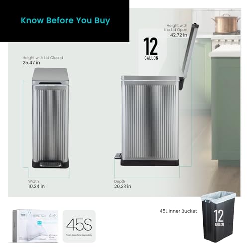 Image of Home Zone Living 12 Gallon Kitchen Trash Can with Slim Fit Design
