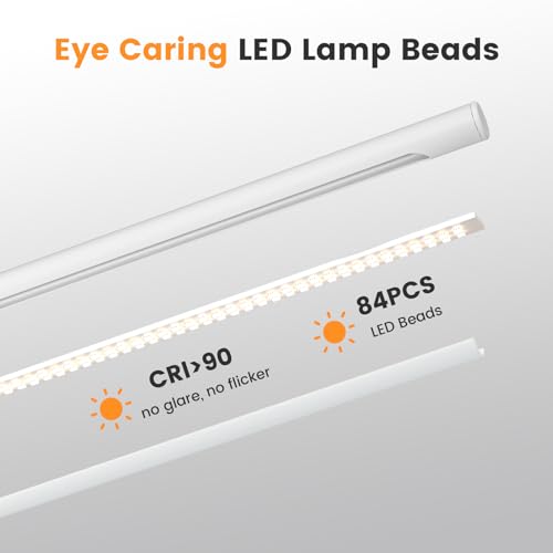 White LED Desk Lamp - Foldable Industrial Desk Light for Home Office, 15W Dimmable Table Lamp for Reading with Base, 4 Color Temps, 16" Eye Caring Metal Desktop Task Lamp for College Dorm Study