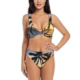 Hawaii Sunbeams Stampa Sexy Bikini Set per Donna Donna 2 Pezzi Bikini Set Costumi Da Bagno Spiaggia Piscina Costumi Da Bagno, Nero , M