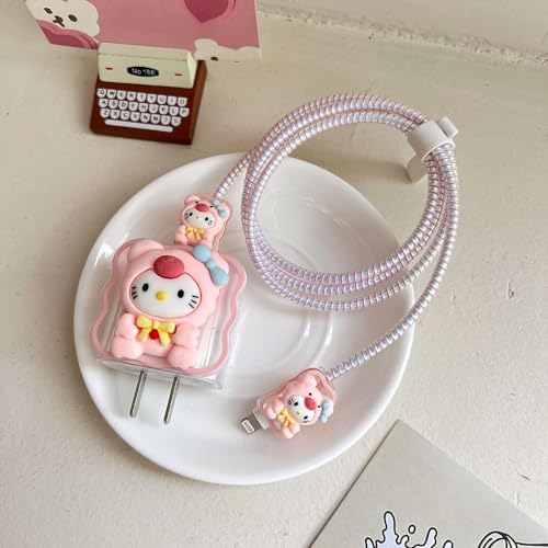 Image of Compatible with iPhone Cute Cat Charger Case Cover | Cartoon Character Silicone Charger Case Cover for 18-20W 360 Degree Full Protection Cover (Cat 5 Peach W)