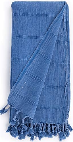 Bersuse 100% Cotton Troy Stonewashed Turkish Towel - 37x70 Inches, Blue - Thumbnail 4