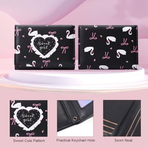 Small Cutest Wallet with Swan Coquette Bow Print ID Credit Card Holder for Women Girls (BLACK)3
