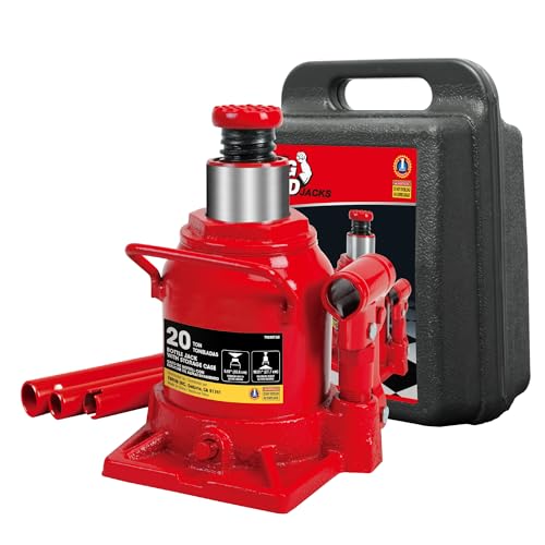 Image of Big Red 20 Ton (40,000 lb) Low Profile Hydraulic Bottle Jack with Carrying Case,Red