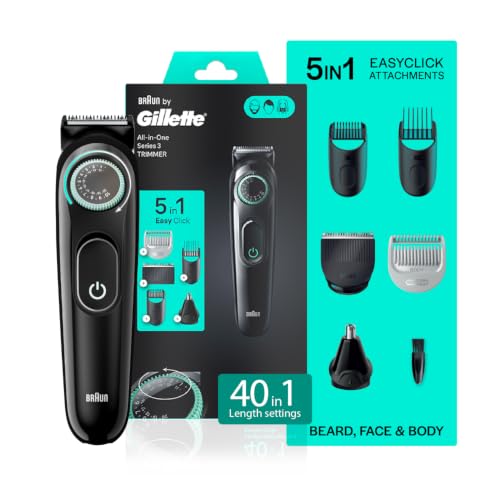 Image of Gillette Series 3 All-in-One Beard & Body Trimmer for Man (by Braun) | 40 length settings for Face, Body, Head & Private Parts | Ultra Sharp Blades for Precise trim | Sensitive Body Comb for body grooming | 3-Year Warranty | 5 on top Attachments | 50 Min Runtime