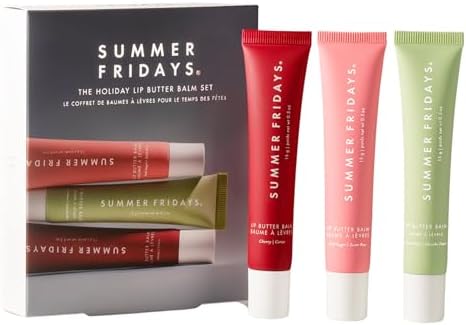 Summer Fridays Holiday Lip Butter Balm Set - Conditioning Vegan Lip Balm for Instant Moisture, Shine & Hydration - Includes Cherry, Sweet Mint & Pink Sugar (3 Count)
