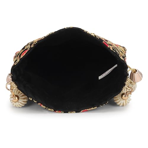Image of LONGING TO BUY Indian Embroidered Pearl Potli Bag For Women, Sequence Design with Tassel, Wedding Potli Bags