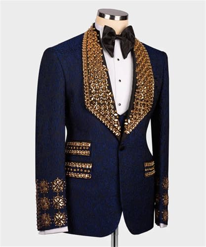 Men's Formal Jacquard Tuxedo with Luxury Handmade Rhinestone Slim Fit Dinner Blazer for Prom Party Wedding3