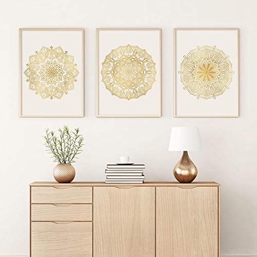 Peinture bohème Mandala Floral or impression sur toile de haute qualité 40x60cm