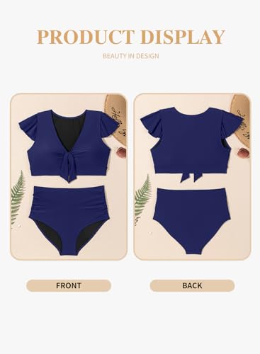 Eytino Womens Plus Size Two Piece Bikini Swimsuit Ruffle Sleeve High Waisted Tummy Control Bathing Suits Swimwear(1X-5X)4