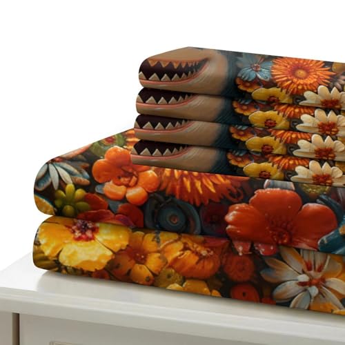 Housse de couette requin et fleurs douce avec fermeture éclair pour fille