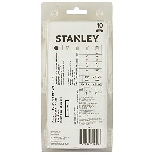 STANLEY Jogo de Chave Hexagonais com 10 Peças e Suporte 69-253
