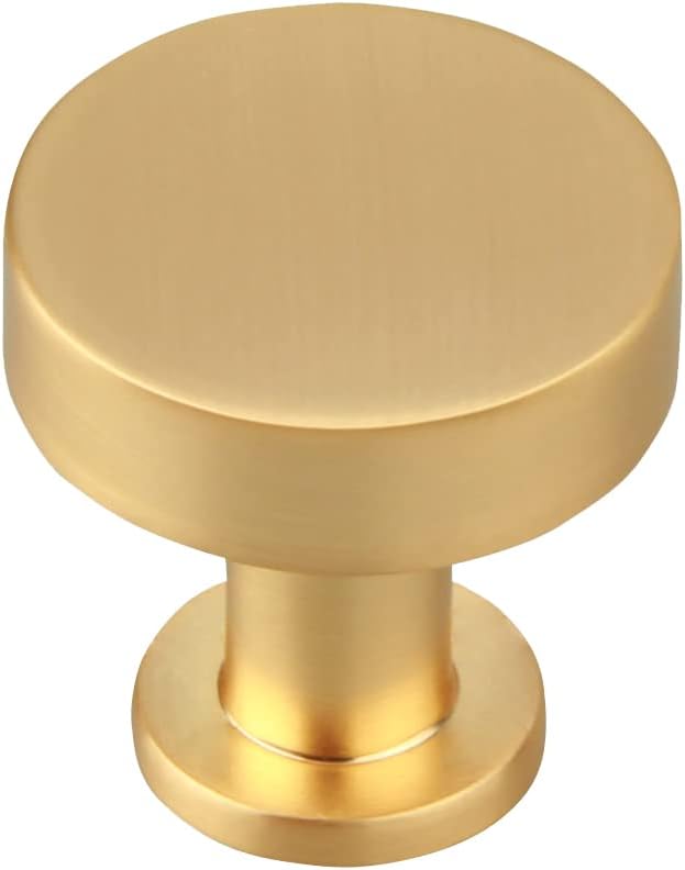 TUNNY 10 Pack Round Single Hole Cabinet Knob Solid-Brushed Brass Dresser Knobs Drawer Knobs Simple Cabinet Hardware for Cupboard Drawer Pulls