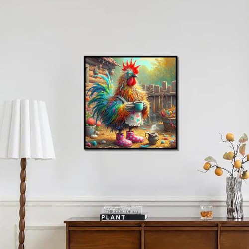 Image of AiYuanzsh Diamond Painting Kits for Adults, Farm Rooster 5D Diamond Art Kits for Adults Beginner, DIY Full Drill Round Diamond Painting Rustic Farmhouse Animal for Home Wall Decor 13.8x13.8 Inch