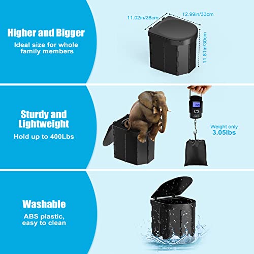 WADEO Portable Camping Toilet, Foldable Heavy Duty Travel Toilet for Adults, Sturdy 400lbs Capacity, Compact Car & Van Toilet with Lid & Bags for Camping, Hiking, Road Trips (Black + Female Urinal) - Image 2