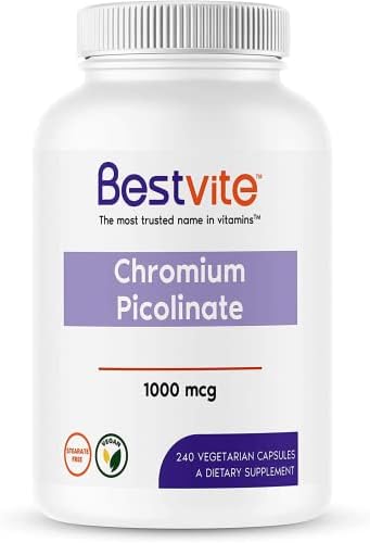 BESTVITE Chromium Picolinate 1000mcg (240 Vegetarian Capsules) - No Stearates - No Dicalcium Phosphate - Vegan - Gluten Free - Non-GMO