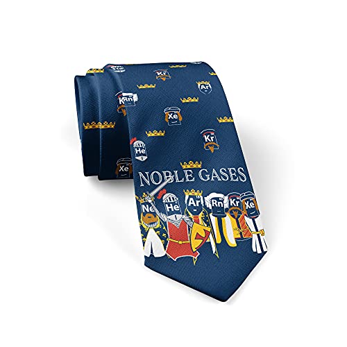 A periodic-table necktie featuring the noble gases — wearable chemistry nerdery that doubles as a conversation starter at any lab meeting or awkward wedding.