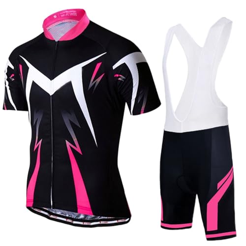 Generisch Maillot de ciclismo de manga corta para hombre y pantalón con tirantes, secado rápido, transpirable, ropa de ciclismo, ropa de ciclismo para exteriores, ropa de ciclismo, Q Hot Pink, XS