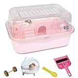 Hamiledyi Dwarf Hamster Cage Clear Plastic Small Hamster Cage Portable Carrier with Water Bottle Exercise Wheel Bathtub Box Set Toy for Dwarf Baby Hamster (Pink)