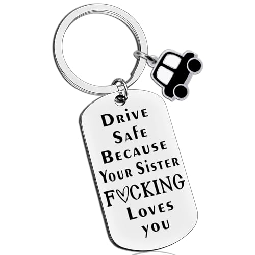 AOBIURV Drive Safe Keychain, Silver for Brother, Sister, Drivers, Siblings, Best Friends